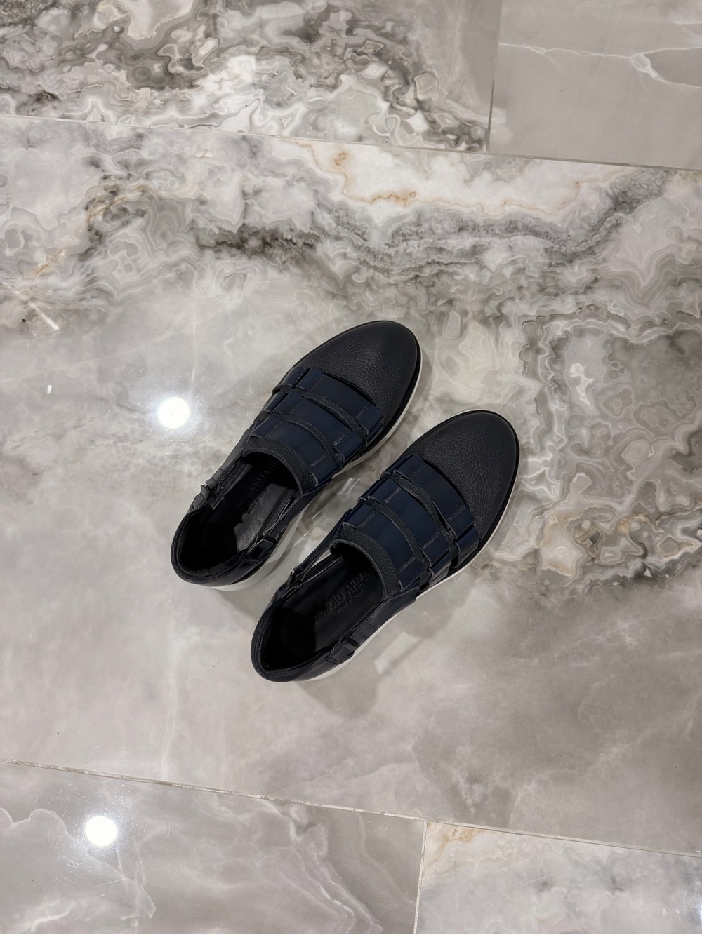 Giorgio Armani Navy and Black Men's Strap Sneakers